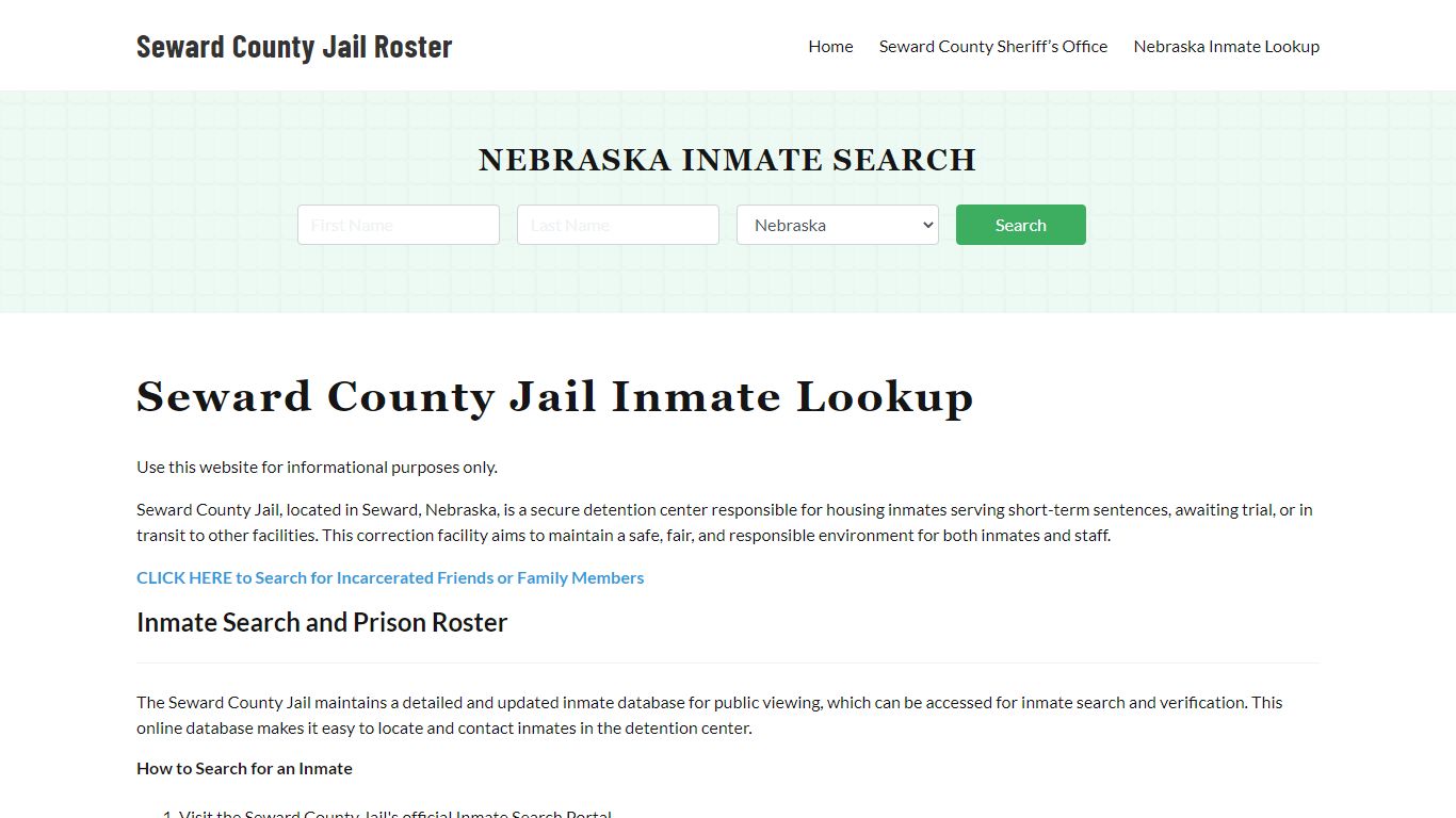 Seward County Jail Roster Lookup, NE, Inmate Search