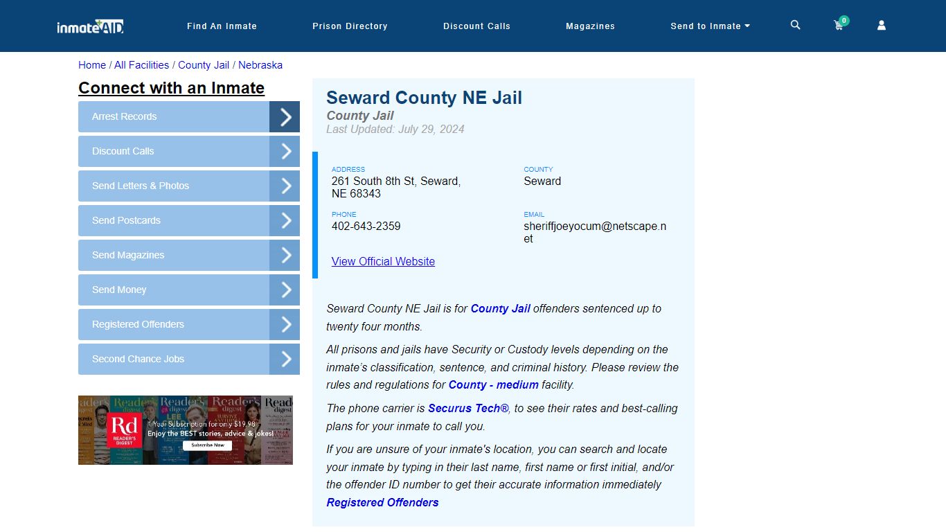 Seward County NE Jail - Inmate Locator